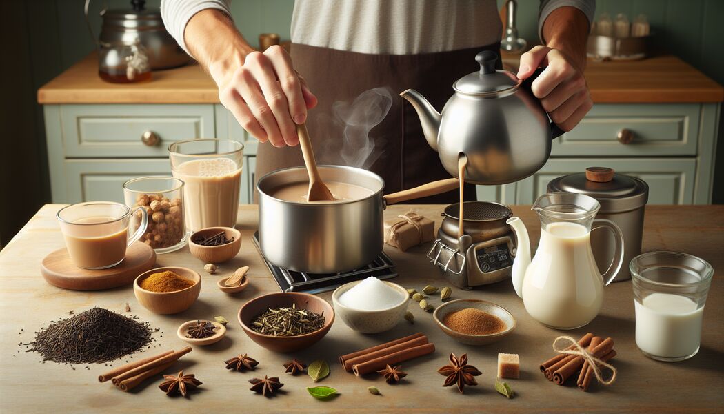 Tee hinzufügen und ziehen lassen   - Chai Latte selber machen » Einfaches Rezept für zu Hause